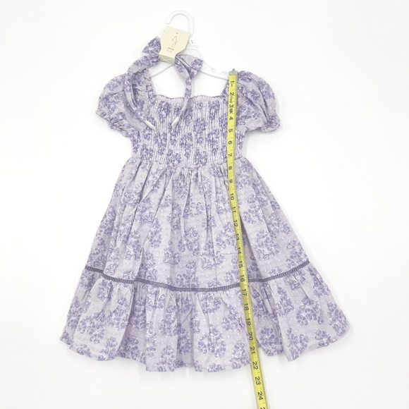 NWT Joie kids Girl’s Smocked Purple Floral Swiss Dot Tiered Dress w/ Headband 4T - Picture 8 of 8